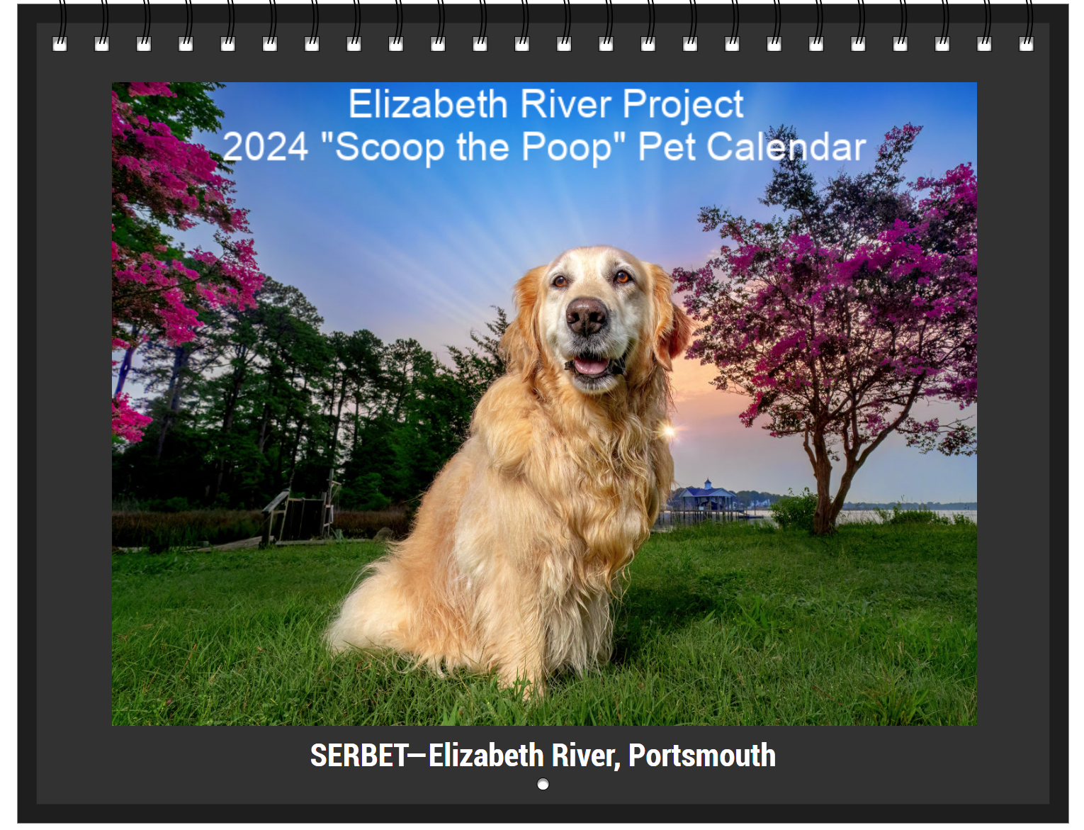 The cover image of the 2024 Scoop the Poop pet calendar. Proceeds support the Elizabeth River Project.